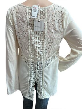 Blu Pepper Open-Back Boho Lace Tunic Blouse in cream Sz Small
